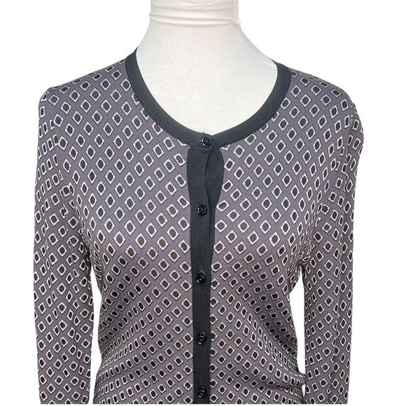 Ann Taylor Diamond Print Cardigan Purple - Picture 2 of 6